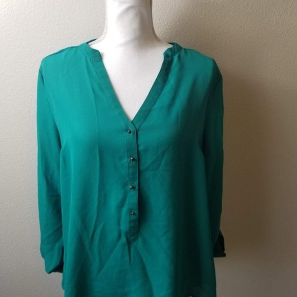 LC Lauren Conrad  XL  Teal 1/2 Button Blouse - Picture 2 of 4